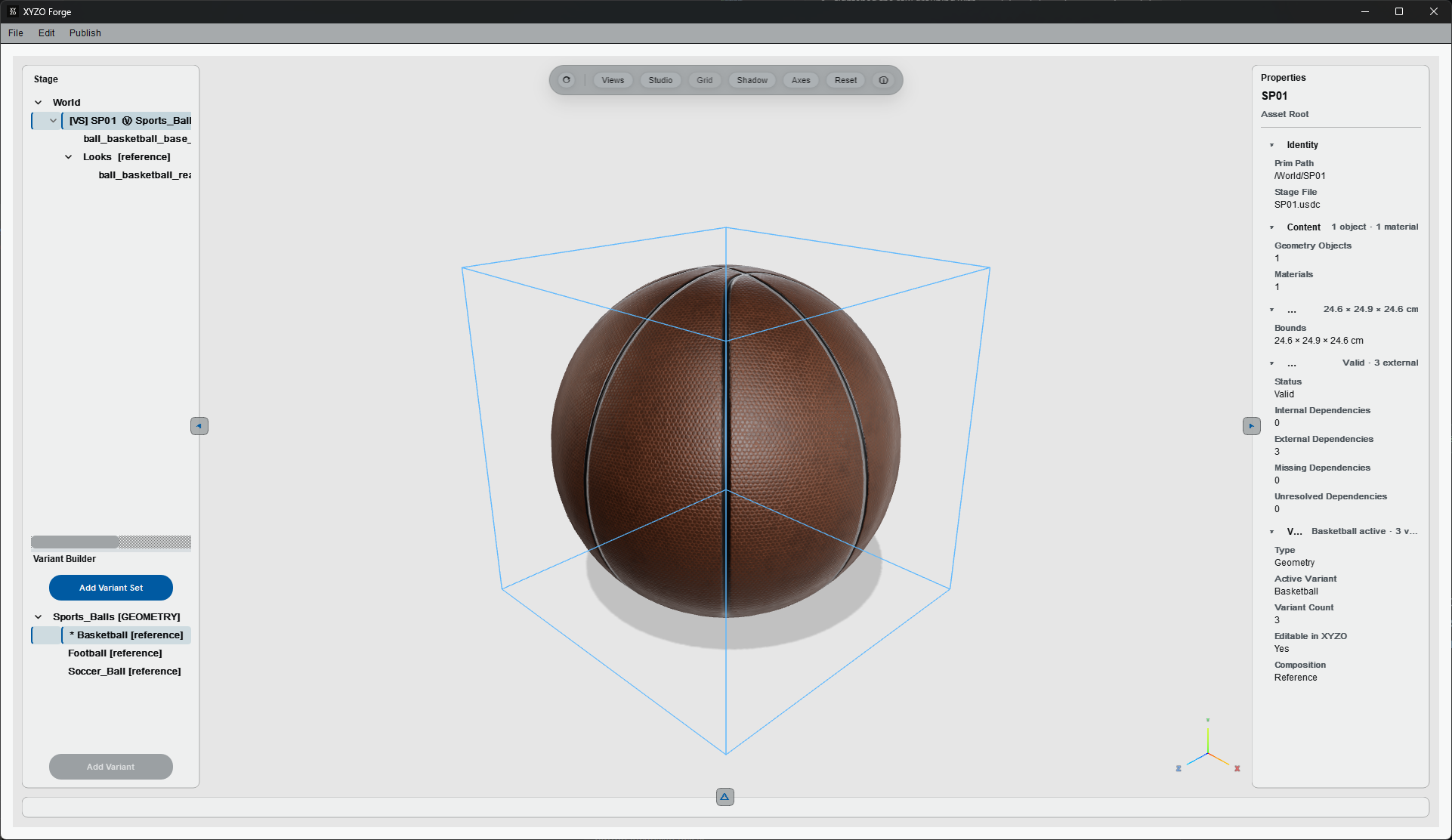 Brown basketball texture displayed in XYZO Forge before synchronization